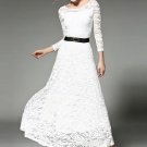 Solid Color Long Sleeve Lace Women\'s Maxi Dress