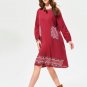 Date Red Geometric Pattern Embroidery Women\'s Day Dress