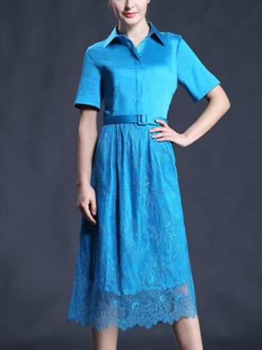 Lace Patchwork Lapel Women\'s Maxi Dress (Plus Size Available)
