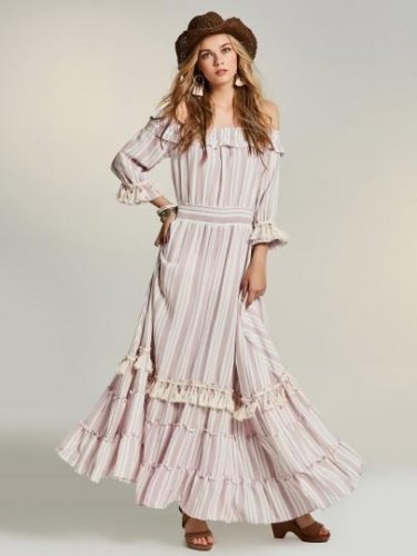 Pink Slash Neck Falbala Women\'s Maxi Dress