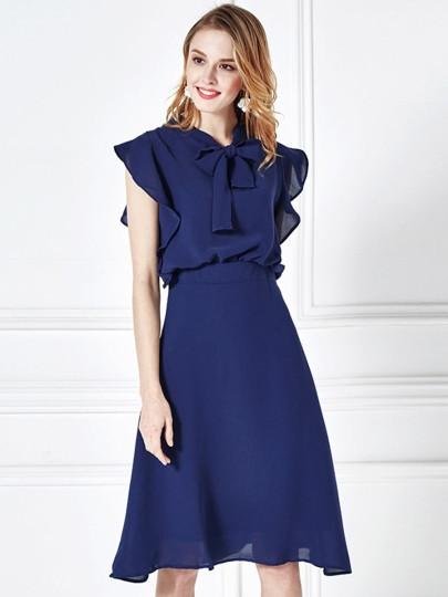 Chiffon Falbala Tie Neck Women\'s Day Dress