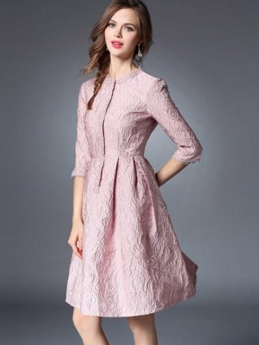 Pink Half Sleeve Women\'s Day Dress