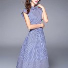 Blue Lapel Cap Sleeve Women\'s Day Dress