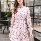 Turtle Neck Pink Printing Women\'s Day Dress