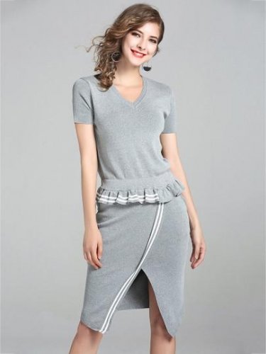 Falbala Double-Layered Split Women\'s Sweater Dress