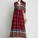 Dark Red Single-Breasted Women\'s Maxi Dress