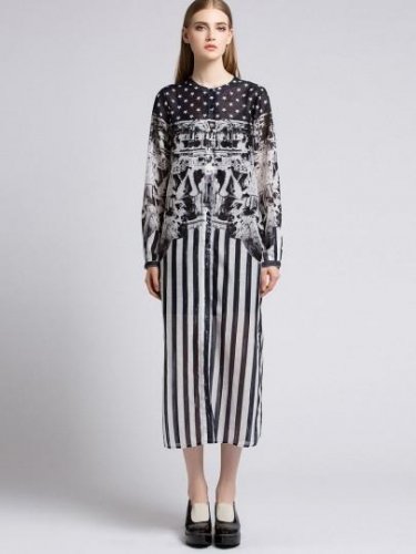 Long Sleeve Stars Pattern Women\'s Maxi Dress