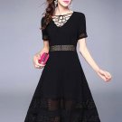 Short Sleeve Lace up Hollow Women\'s Day Dress