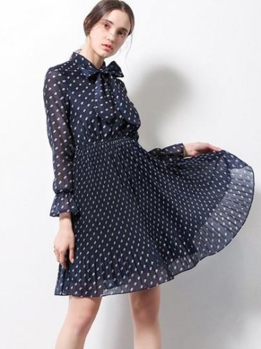 Tie Neck Polka Dots Women\'s Day Dress