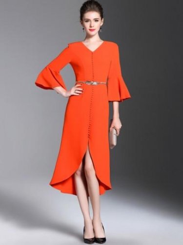 Orange Red Single-Breasted Women\'s Maxi Dress