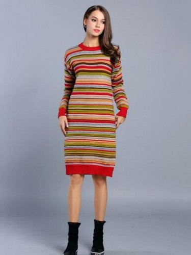 Long Sleeve Striped Women\'s Sweater Dress