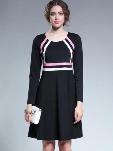 Black Striped Women\'s Long Sleeve Dress