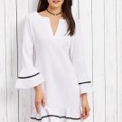Falbala Fishtail Flare Sleeve V-Neck Women\'s Day Dress