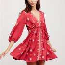 Autumn Women Dress Bohemian Seven Cuff Sleeve Mini Dress Tie Waist V Collar Sexy Dress Holiday Embro
