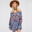 Autumn Women Dress 2017 Long Sleeve Bohemian Mini Dress Women Off The Shoulder Embroidery Dress Fema