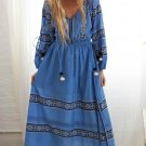 Autumn Winter Women Dress Long Sleeve High Waist Loose Dress Women V Neck Embroidery Tassels Bohemia