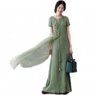 Summer Dresses Women 2016 Cotton Linen  Casual Maxi  Dress Vintage Plus Size Elegant Party Embroider