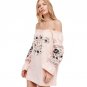 Boho Dress Women Autumn Long Sleeve Off The Shoulder Sexy Dress Sweet Flower Embroidery Mini Dress F