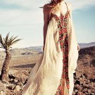 Boho Women Dress Sleeveless V Neck Sexy Dress Femme Colorful Flower Embroidery Dress Backless Holida