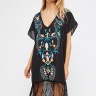 Boho Dress Women Short Sleeve V Collar Loose Dress Female Bohemia Embroidery Seaside Holidays Dresse