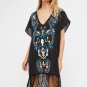 Boho Dress Women Short Sleeve V Collar Loose Dress Female Bohemia Embroidery Seaside Holidays Dresse