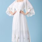 Retro Autumn New Arrival Flare Sleeve Round Collar Lace Embroidery Hollow-out Woman Long Cotton Dres