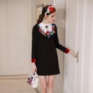 Miuco women\'s 2017 spring royal wind embroidery beads flower straight one-piece dress