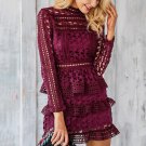 Women Dress 2017 Long Sleeve Lace Patchwork Sexy Mini Dress High Waist Embroidered Boho Dress Female