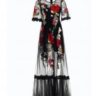 Luxury Dress New 2017 Summer Fashion Designer New Elegant Flower Embroidery Appliques Black Mesh Sli