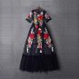 Luxury Dress New 2017 Summer Fashion Designer New Elegant Flower Embroidery Appliques Black Mesh Sli