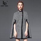 High Quality Women Winter Coat Houndstooth Wool Cloak Coats Button Vintage England Style Poncho Oute
