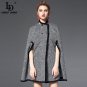 High Quality Women Winter Coat Houndstooth Wool Cloak Coats Button Vintage England Style Poncho Oute