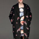 High Quality Women Winter Coat Warm Long Sleeve Floral Embroidery Long Loose Coats Black Vintage Out