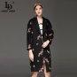 High Quality Women Winter Coat Warm Long Sleeve Floral Embroidery Long Loose Coats Black Vintage Out