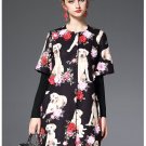 High Quality Patchwork Knitting Long Sleeve Winter Coat Women Overcoat Black pet dog Printed Floral 