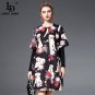 High Quality Patchwork Knitting Long Sleeve Winter Coat Women Overcoat Black pet dog Printed Floral