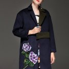 High Quality Women Winter Coats Warm Long Sleeve Flowers Floral Appliques Long Coats Woolen Outerwea