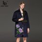 High Quality Women Winter Coats Warm Long Sleeve Flowers Floral Appliques Long Coats Woolen Outerwea