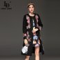 High Quality Women Winter Coat Warm Long Sleeve Flowers Floral Embroidery Long Lace Coats Fashion Ou