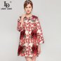 High Quality Winter Women Coats Long Sleeve Red Rose Floral Flower Appliques Vintage Jackets Fashion