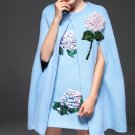 High Quality Women Winter Coats Batwing Sleeve Sequin Floral Appliques Wool Loose Cloak Coat + Sleev