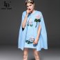 High Quality Women Winter Coats Batwing Sleeve Sequin Floral Appliques Wool Loose Cloak Coat + Sleev