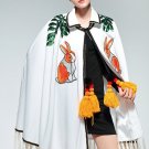 High Quality Winter Cloak Coat Women Outerwear Coats Casual White Rabbit Embroidery Sequin Tassel Ca