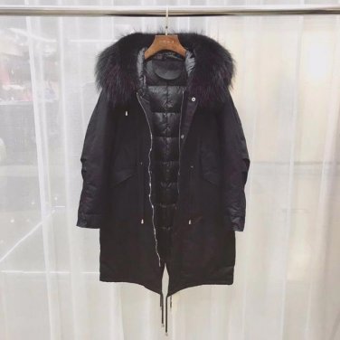 Nature Fur Duck Down Jacket Parkas Mujer Invierno 2017 New Long Sleeve Hooded Winter Coat Women QYR0