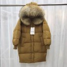 New Luxury Raccoon Fur Winter Jacket Women Long Sleeve Thick Hooded White Duck Down Coat Warm Invern