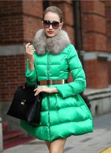 Autumn Winter Warm Jacket Korean New Fashion Black Blue With Belt Stitching Fur Collar Vintage Coat 