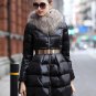 Autumn Winter Warm Jacket Korean New Fashion Black Blue With Belt Stitching Fur Collar Vintage Coat 