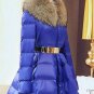 Autumn Winter Warm Jacket Korean New Fashion Black Blue With Belt Stitching Fur Collar Vintage Coat 