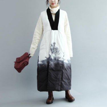 New Pattern Fashion Casual Style Printing Sleeveless V-neck Keep Warm Down Coat Women M38700