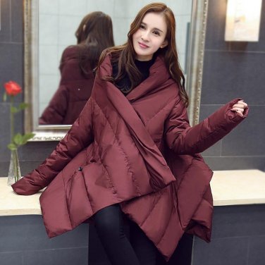 Wine Red Winter Jacket Women Coats Cloak Style Women\'s Down Jacket Long Parka Female White Duck Dow